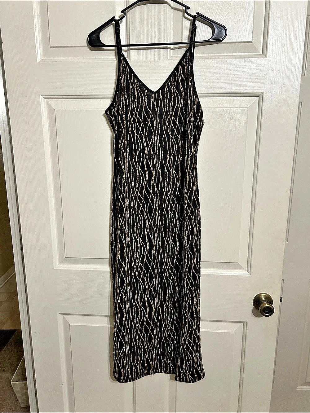 Black & Gold Abstract Maxi Dress Like New